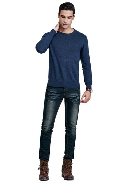Sweter męski repablo c-neck  w kolorze jeansowym , granatowym