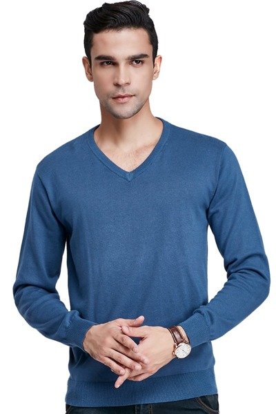 Sweter męski repablo v-neck  w kolorze jeansowym , niebieskim